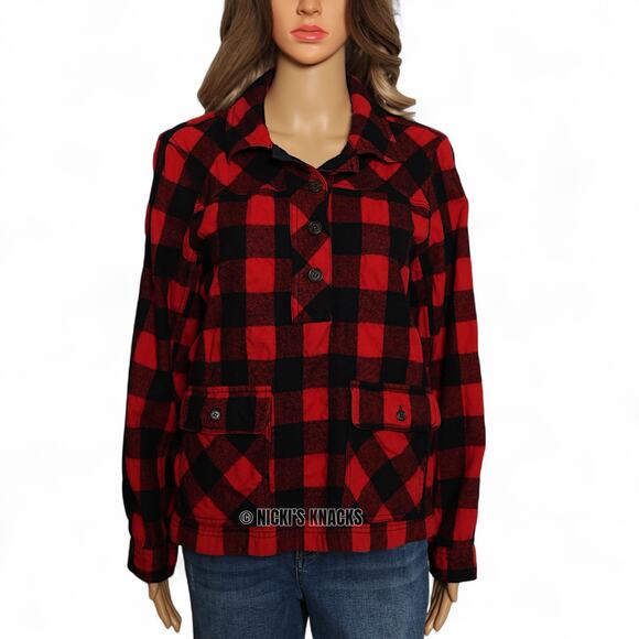 J Crew Buffalo Plaid Wool Blend Shirt Jacket Red Black Check Shacket Size M - Picture 2 of 8